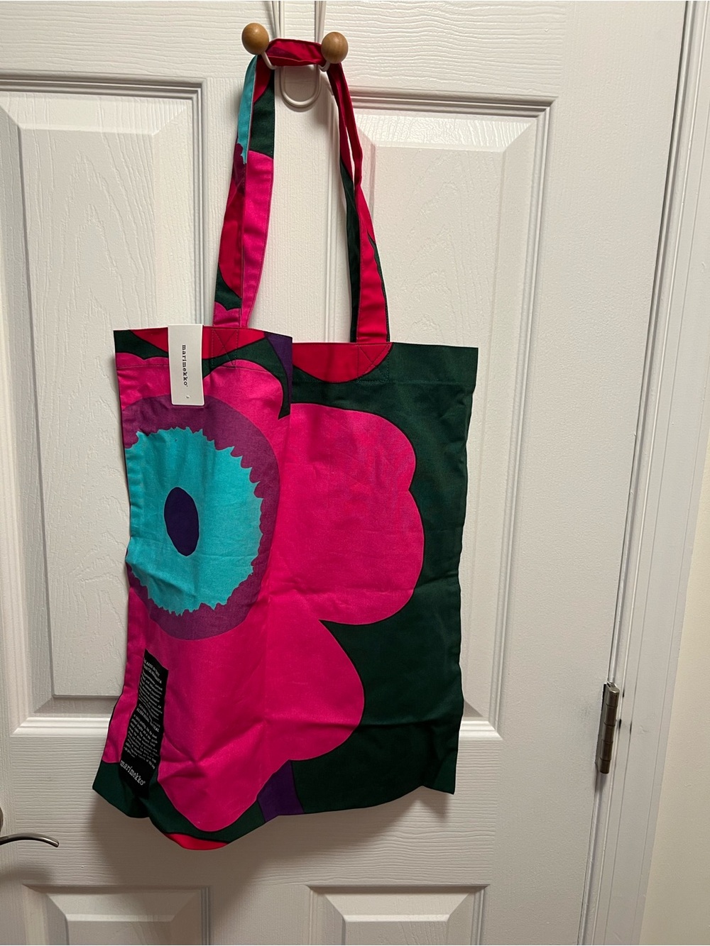 Marimekko Pink, Teal & Green Unikko Canvas Tote